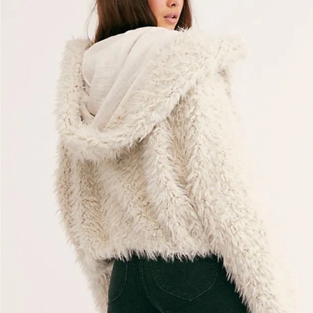 Free People Cream Faux Fur Jacket